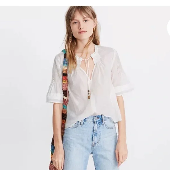 Madewell warm pin tuck tie neck top - Picture 1 of 4